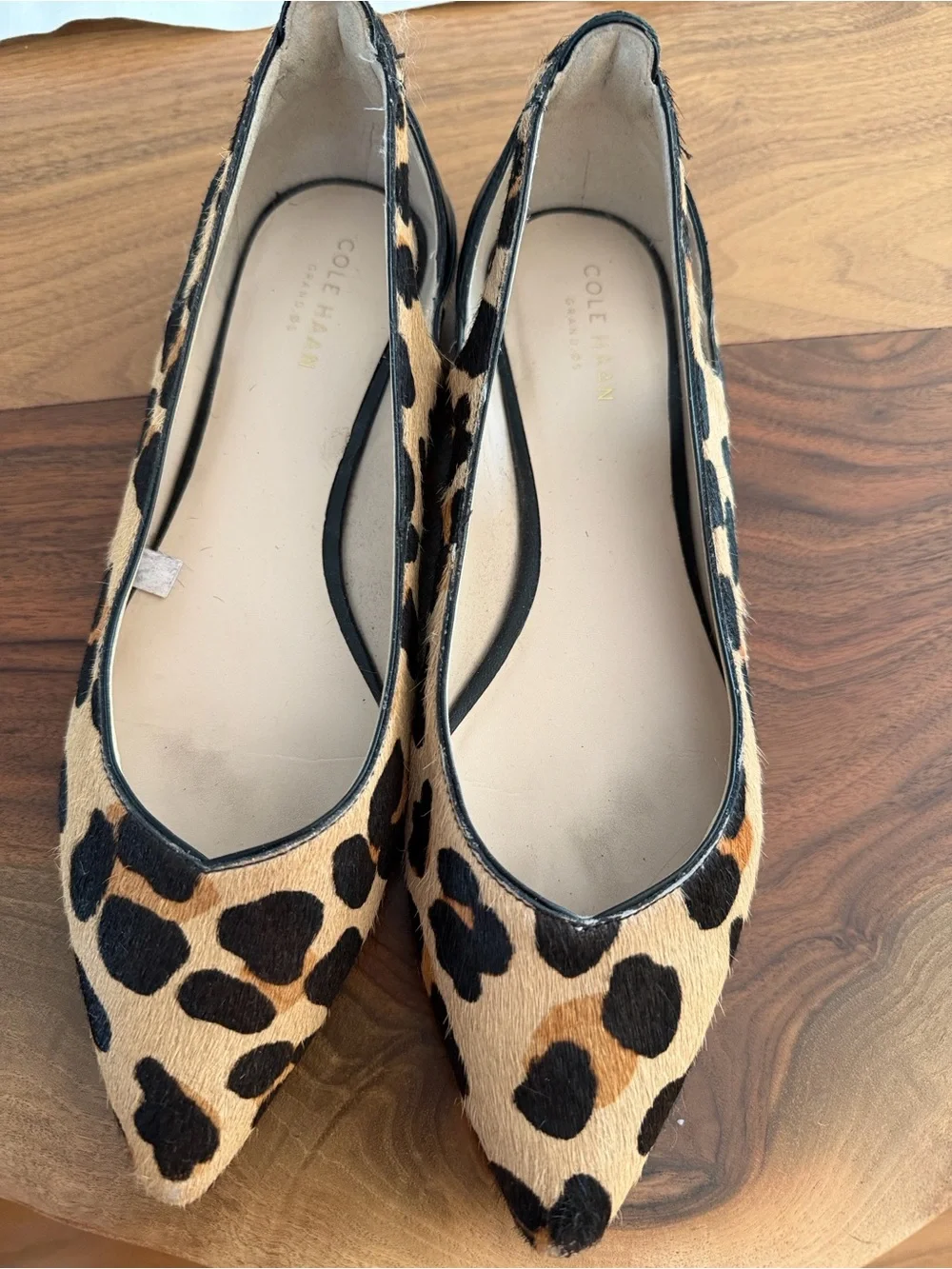 Cole Haan Leopard-Print Pointed-Toe Flats in Tan and Black